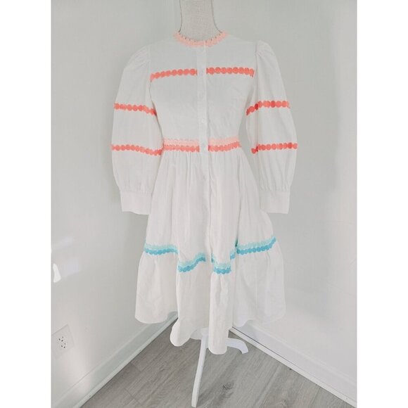 Marie By Victoria Dunn Amelie White Cotton Provence Long Sleeves Midi Dress XS - Picture 2 of 14